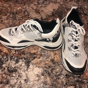 Women’s Black and White Snake Chunky Sneakers